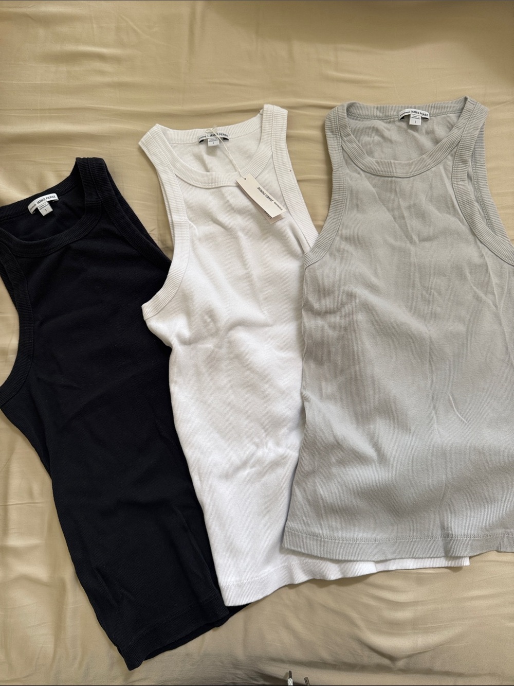 James Perse Tank Top Trio - Black, White, Light Gray (Lot of 3)